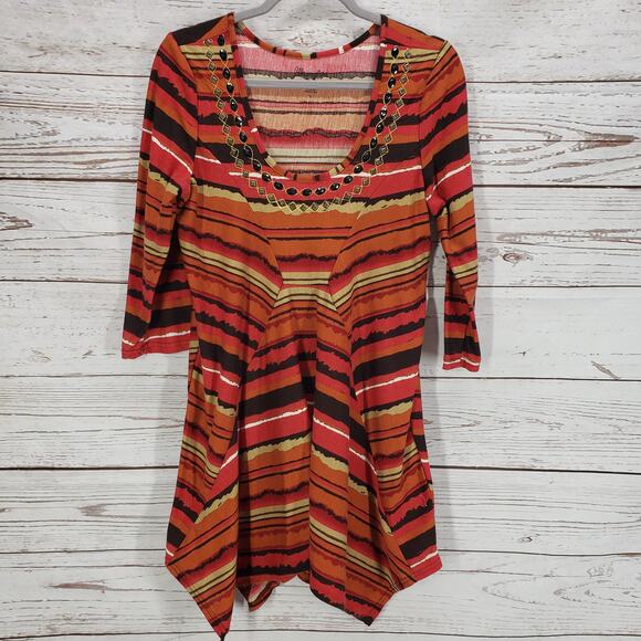 Wrangler Women's Cotton Blend Beaded Striped Long Top Size Large - Picture 1 of 12